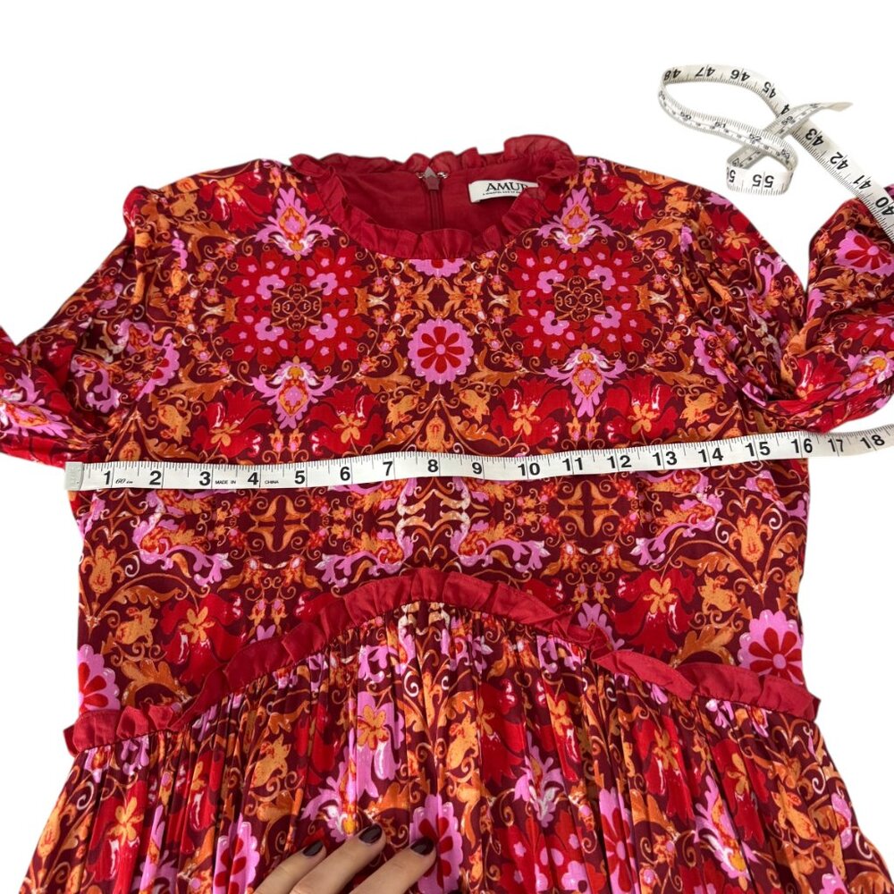 AMUR Codi Floral Long‎ Sleeve Minidress In Rosewood Kaleidoscope Paisley - Picture 9 of 12